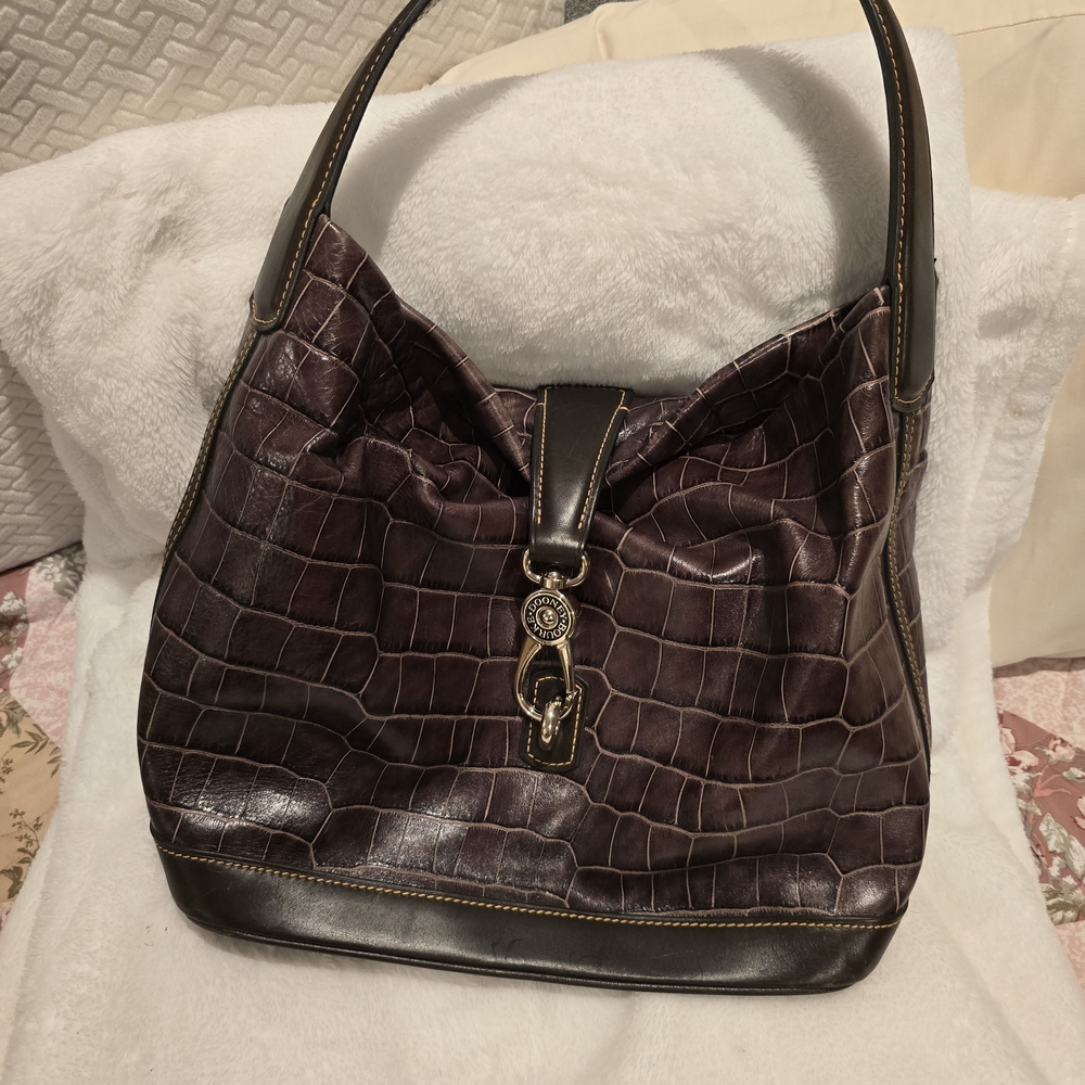 Dooney & Bourke Dark Brown Crocodile-Embossed Shoulder Bag